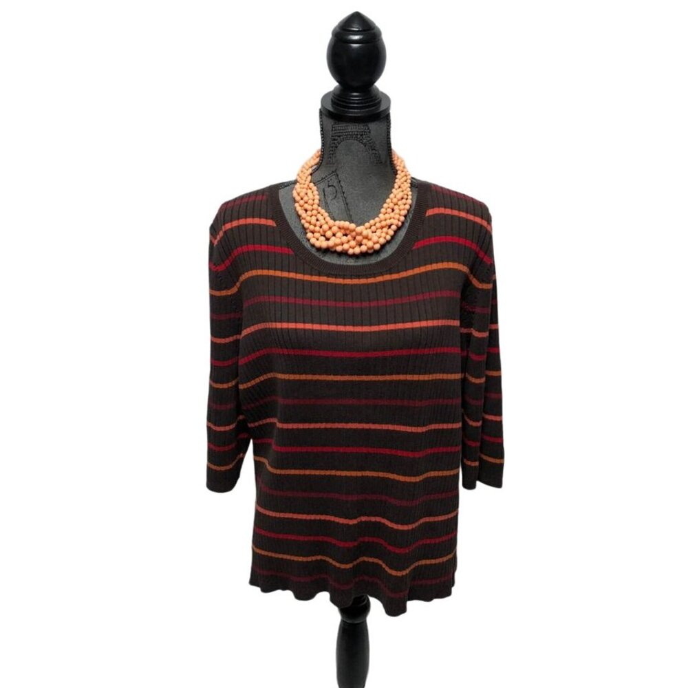 Lane Bryant Sweater Womens Size 26-28 Brown Orange Maroon Striped Casual Office